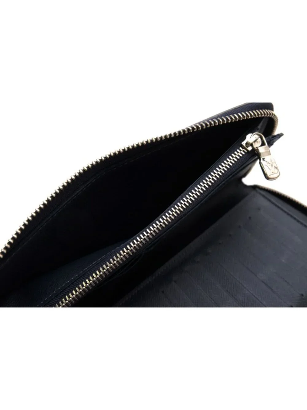 Louis Vuitton Wallet Leather Navy Zippy Vertical Taiga Ocean Coin Purse Round